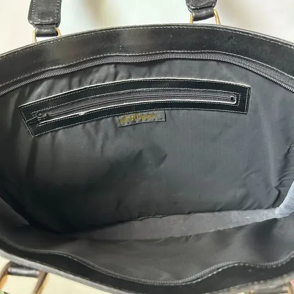 Vintage Phillippe Black Leather Structured Tote Bag H11"x W14.75" - Picture 3 of 9